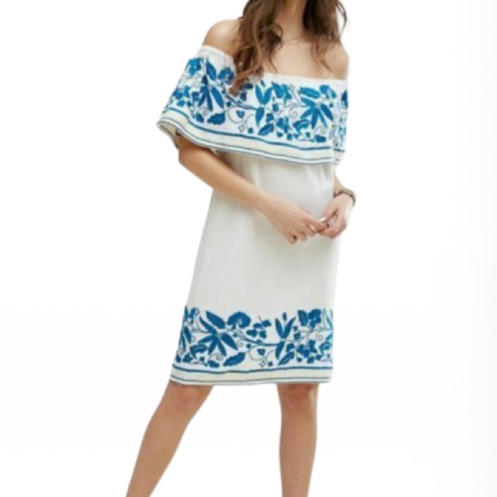 Maison Scotch Embroidered Off the Shoulder Dress